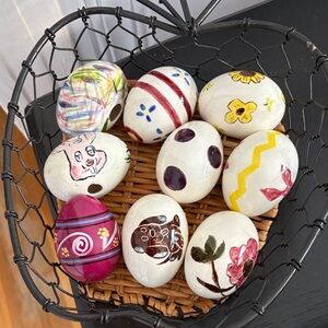 Artistic Ceramic Egg Collection - Handcrafted Multicolor Set